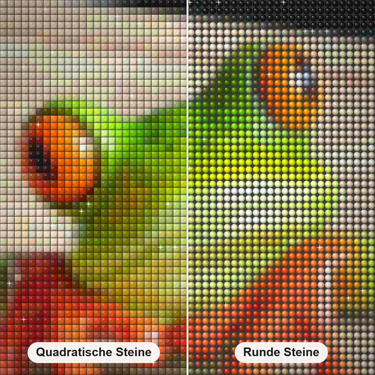 Lustiges Frosch Diamond Painting Nahaufnahme mit quadratischen und runden Steinen