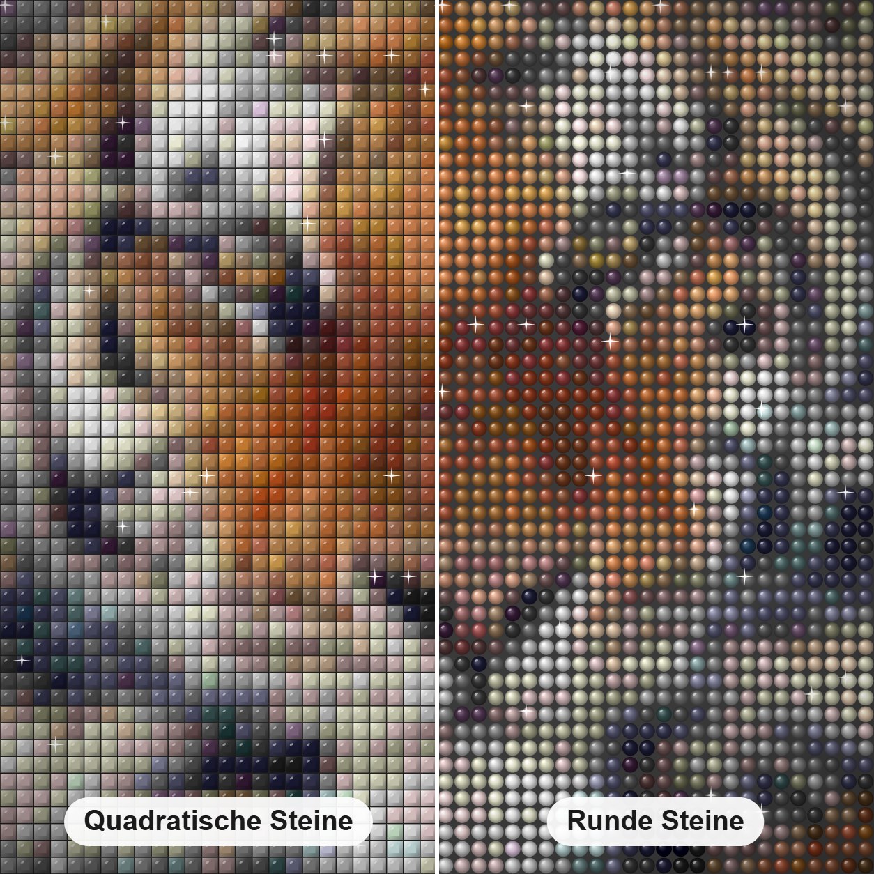 Mächtiger Tiger Diamond Painting Nahaufnahme mit quadratischen und runden Steinen