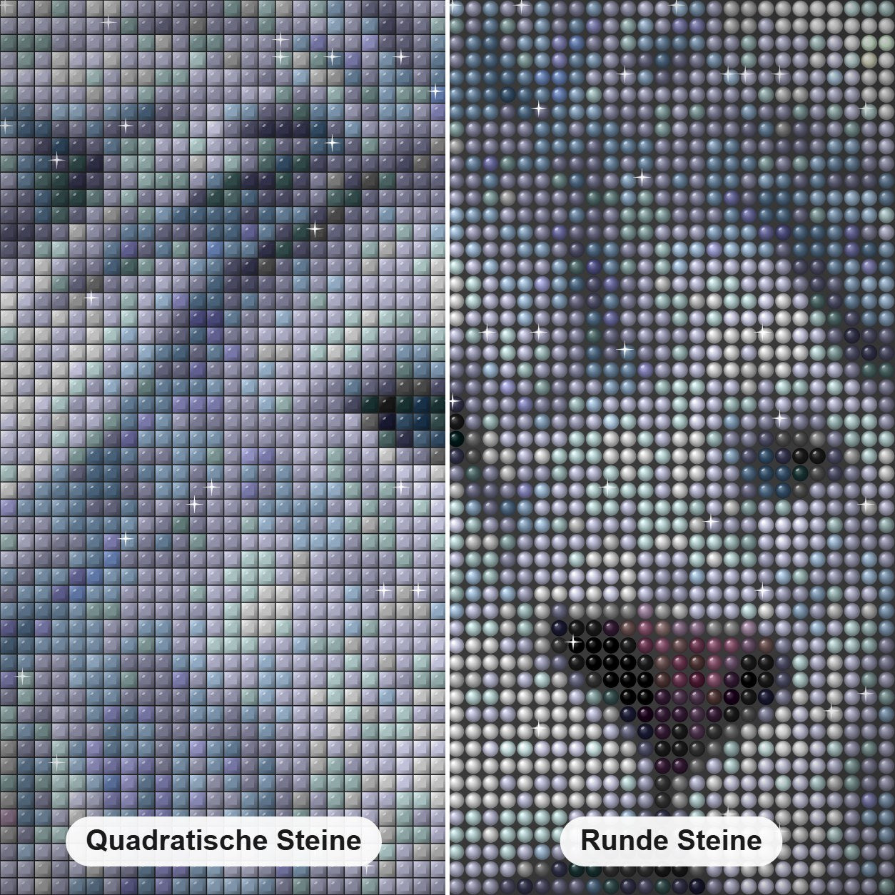 Mächtiger weißer Löwe Diamond Painting Nahaufnahme mit quadratischen und runden Steinen