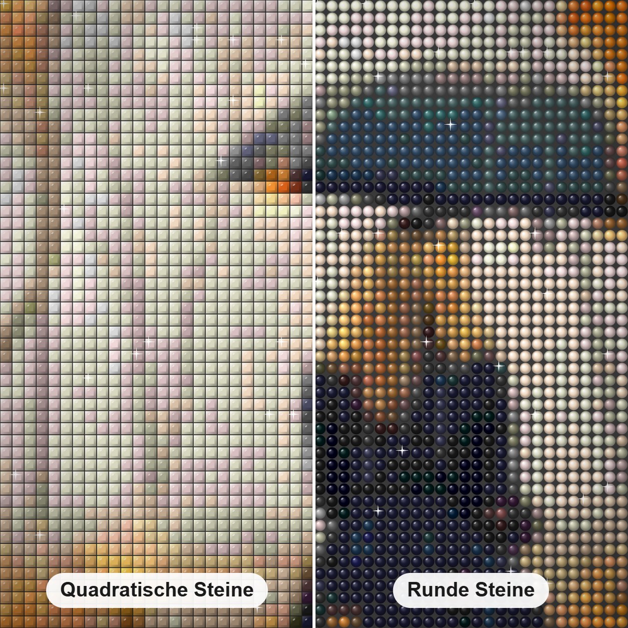 Mädchen auf regnerischer Herbststraße Diamond Painting Nahaufnahme mit quadratischen und runden Steinen
