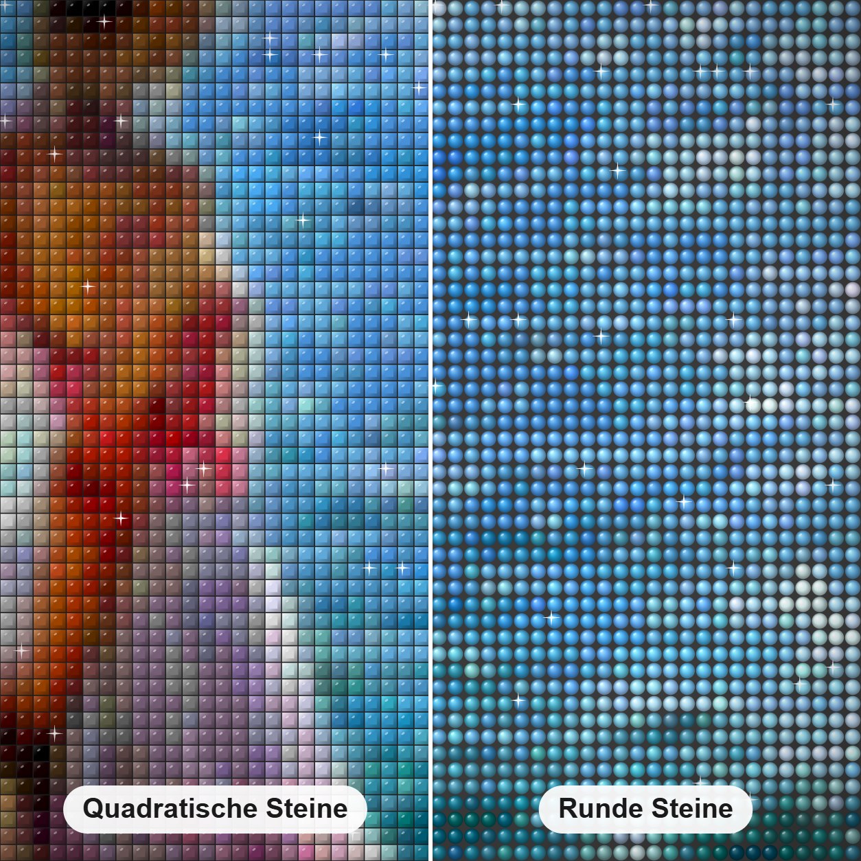 Mädchen, das das Meer schaut Diamond Painting Nahaufnahme mit quadratischen und runden Steinen