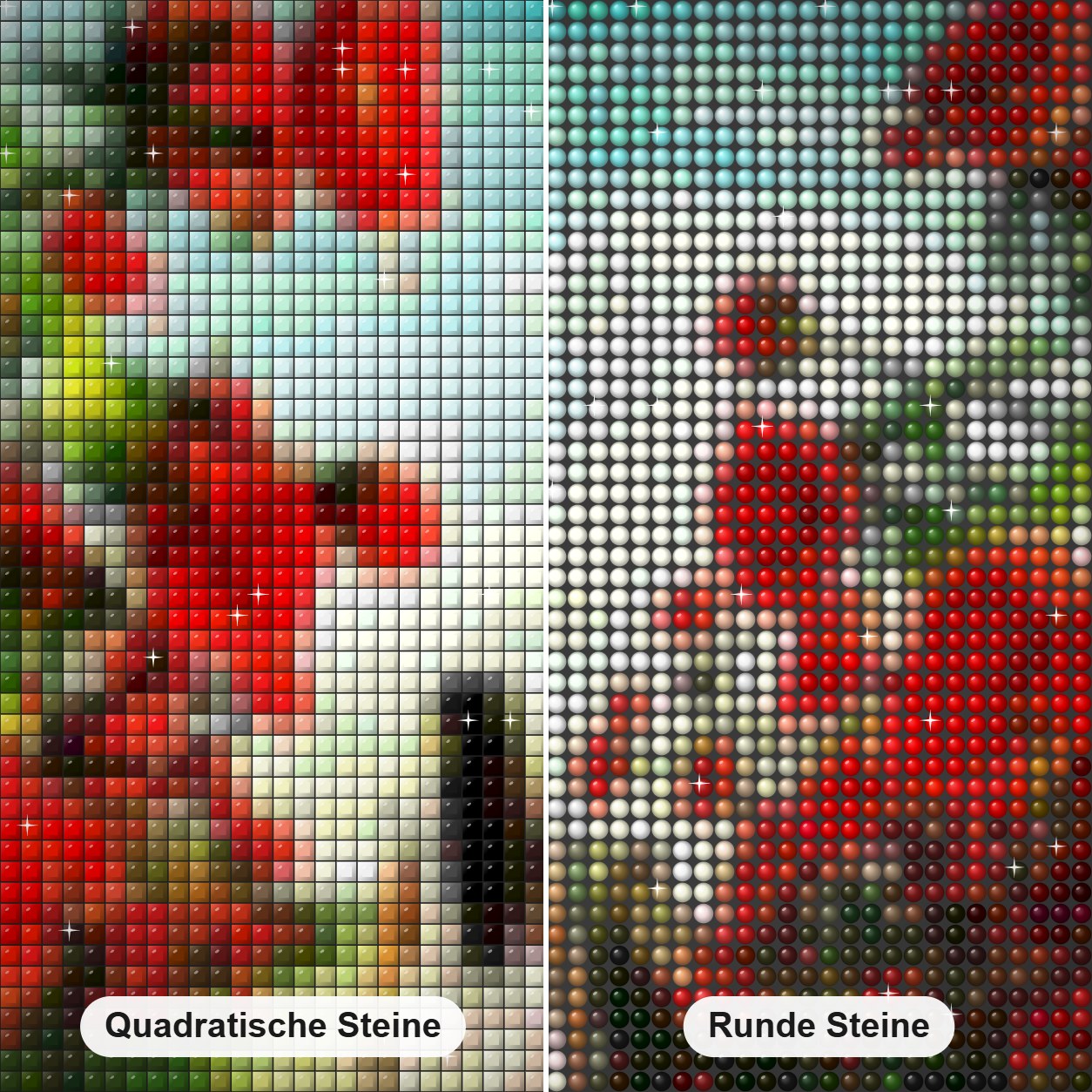Mädchen, das im Rosengarten geht Diamond Painting Nahaufnahme mit quadratischen und runden Steinen