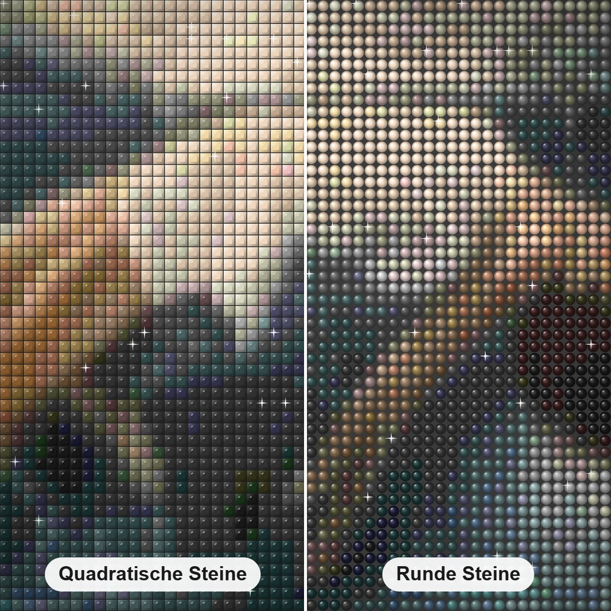Mädchen, das im Wasser schwimm Diamond Painting Nahaufnahme mit quadratischen und runden Steinen