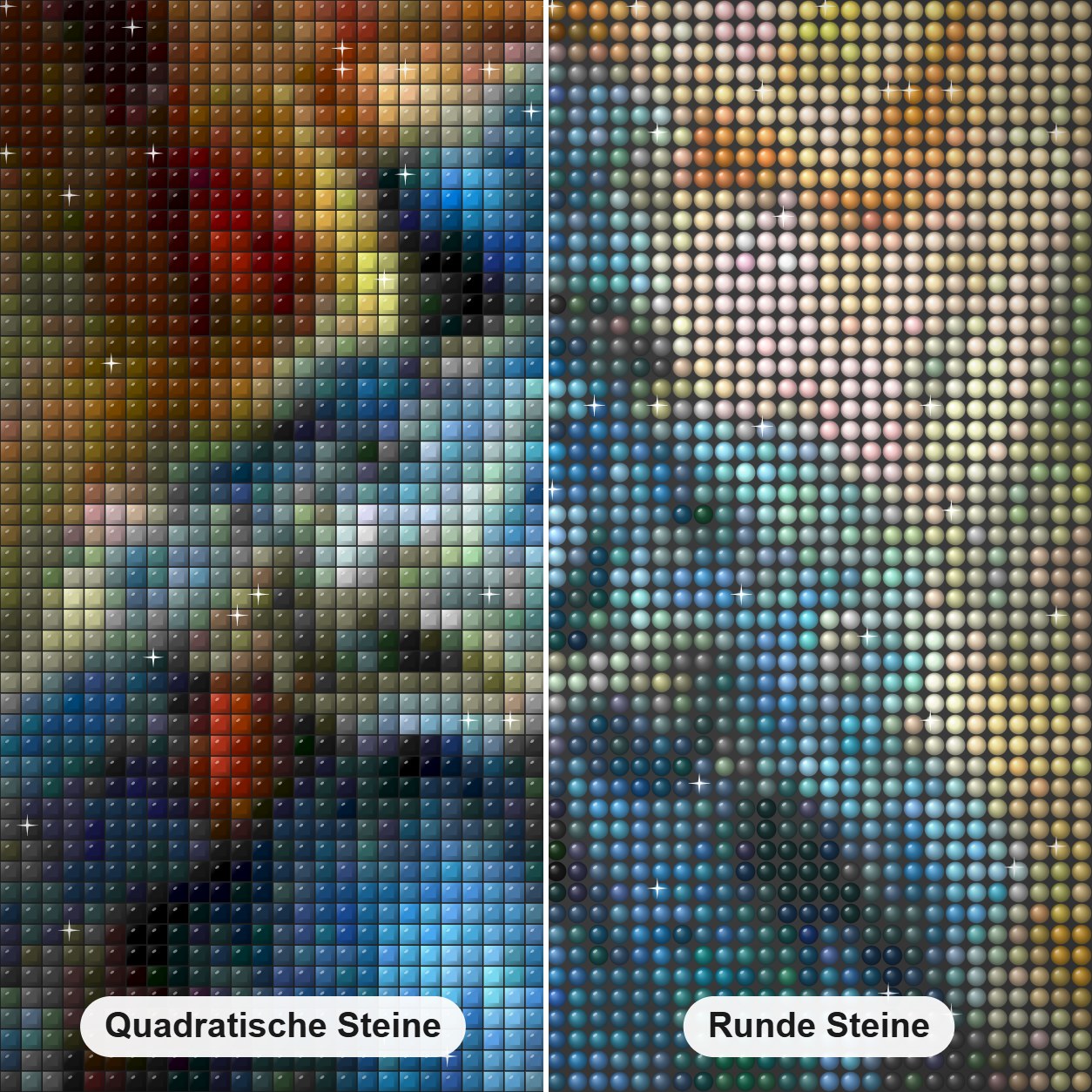 Mädchen spielt Geige & Tanzen Diamond Painting Nahaufnahme mit quadratischen und runden Steinen
