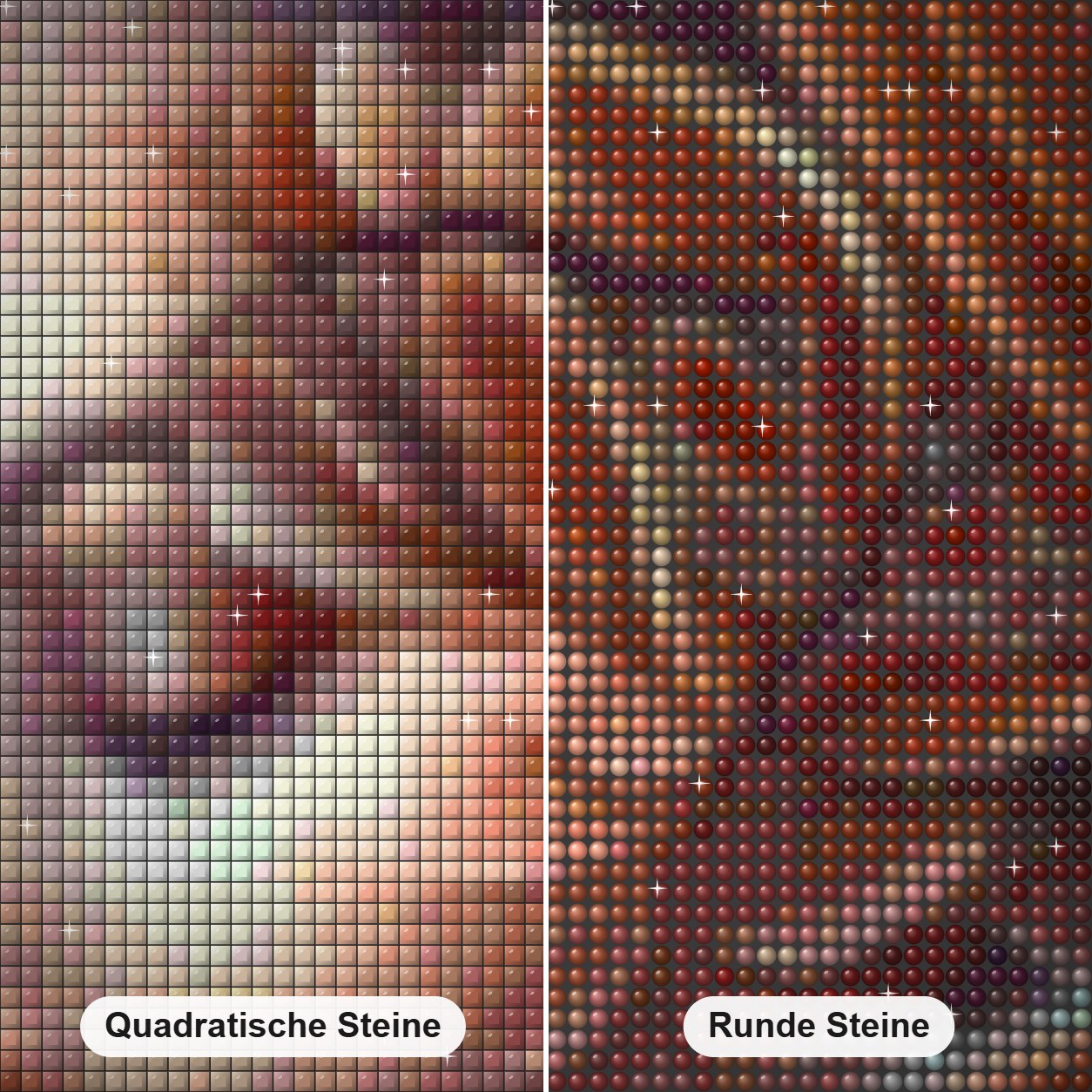 Mädchenkunst durch Jennifer Healy Diamond Painting Nahaufnahme mit quadratischen und runden Steinen