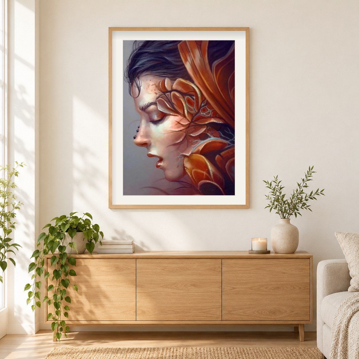 Mädchenkunst durch Jennifer Healy als gerahmtes Diamond Painting im Wohnzimmer