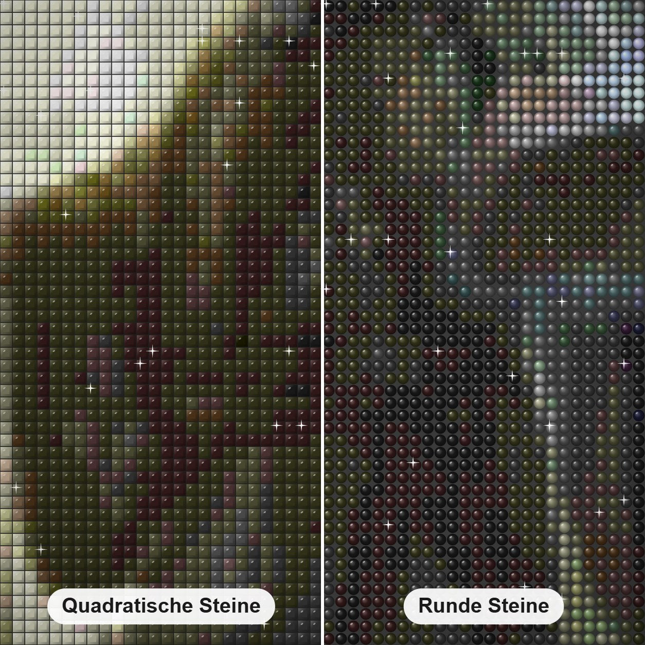 Magier mit Zauberbuch Diamond Painting Nahaufnahme mit quadratischen und runden Steinen