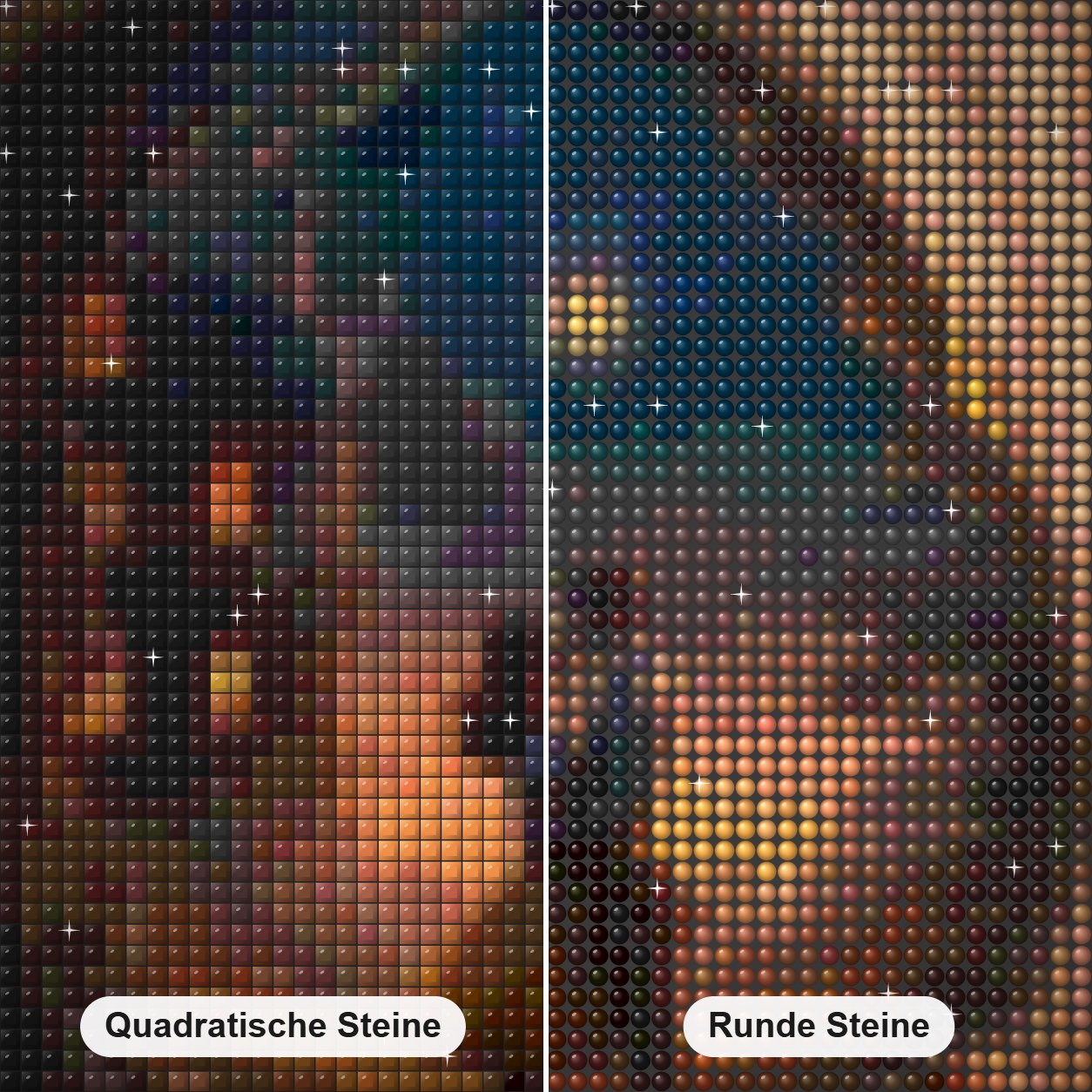 Zauberbuch der Liebe  - Gemälde von Diamond Diamond Painting Nahaufnahme mit quadratischen und runden Steinen