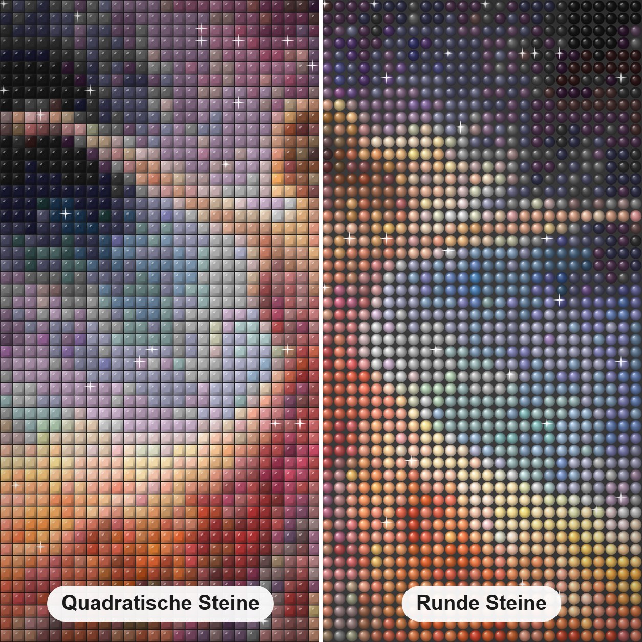 Magie liegt in der Luft Diamond Painting Nahaufnahme mit quadratischen und runden Steinen