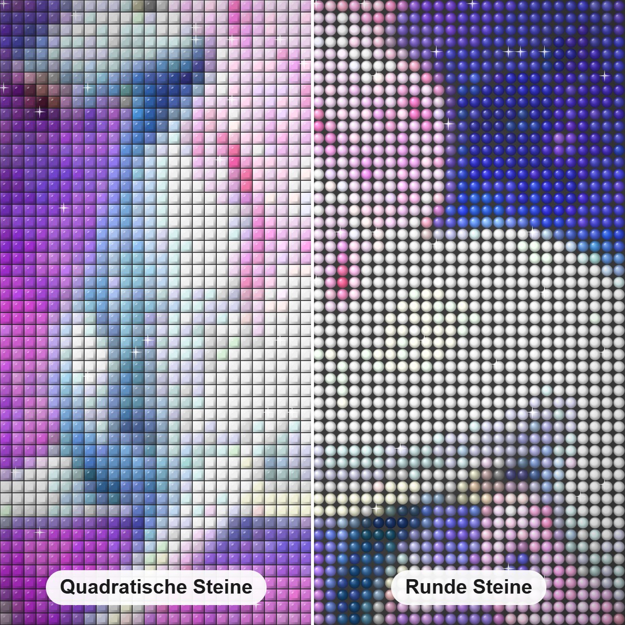 Magisches Einhorn in der Galaxie Diamond Painting Nahaufnahme mit quadratischen und runden Steinen