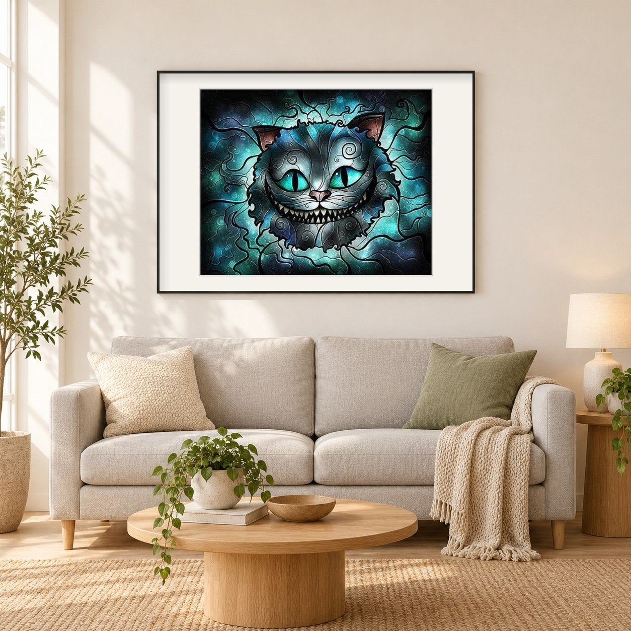 Malen mit Diamanten Art Kit - Scary Cat als gerahmtes Diamond Painting im Wohnzimmer