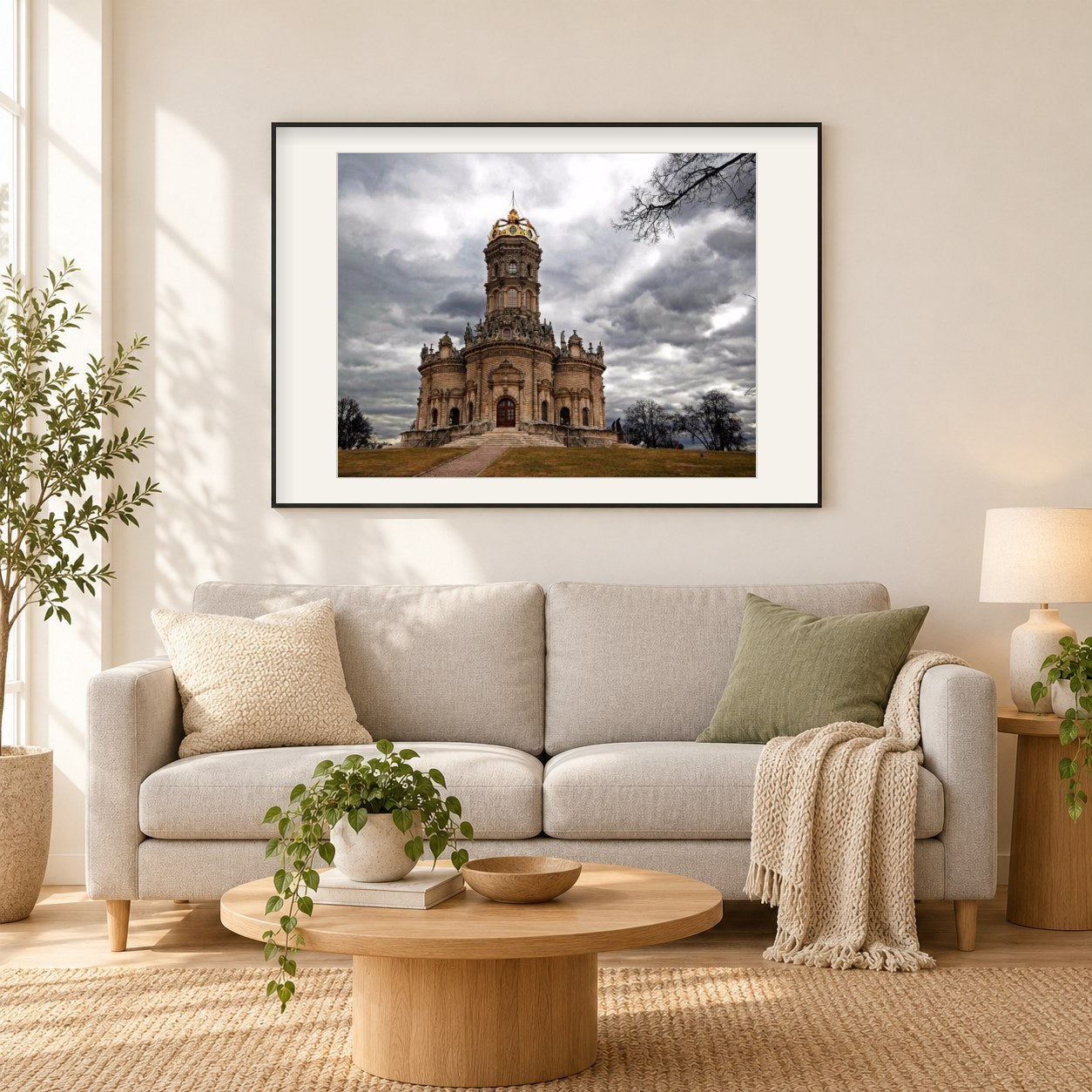 Manor Dubrovitsy als gerahmtes Diamond Painting im Wohnzimmer