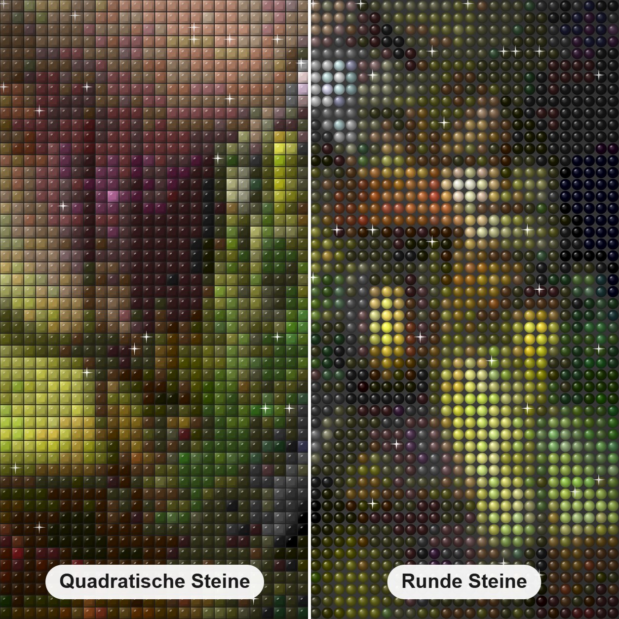 Märchenschloss in den Fantasie Wäldern Diamond Painting Nahaufnahme mit quadratischen und runden Steinen