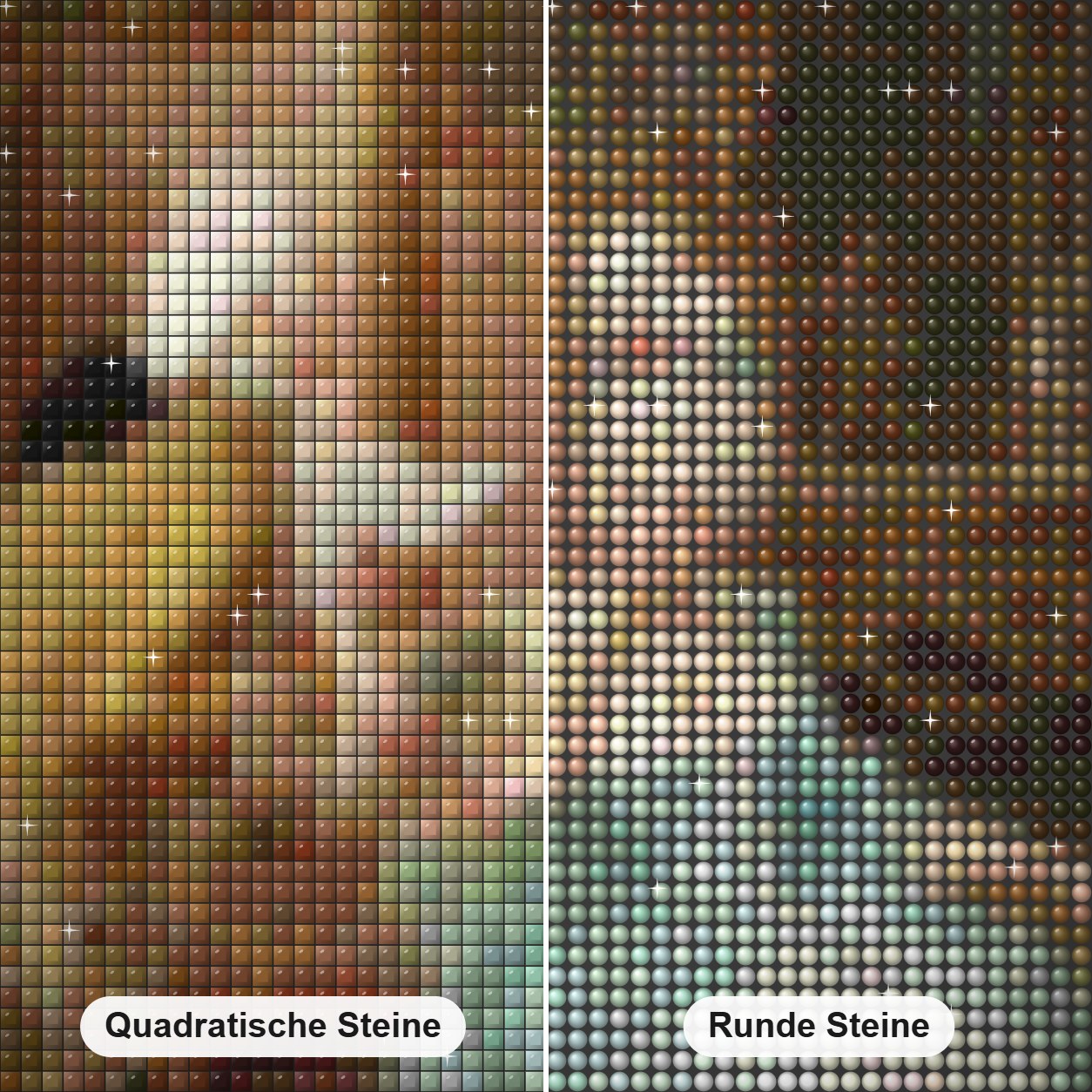 Marie Antoinette Diamond Painting Nahaufnahme mit quadratischen und runden Steinen