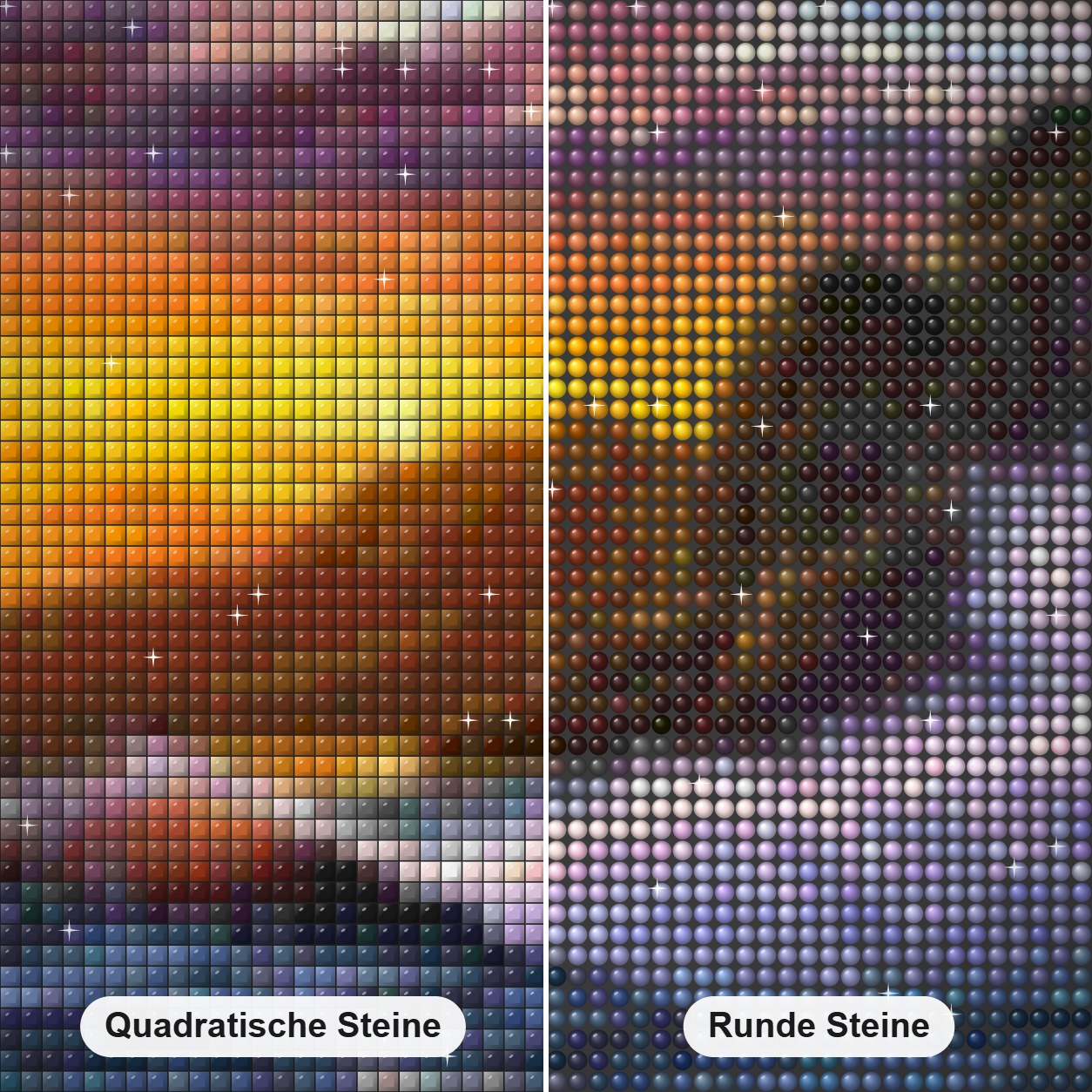 Markante Wellen und Sonnenuntergang Himmel Diamond Painting Nahaufnahme mit quadratischen und runden Steinen