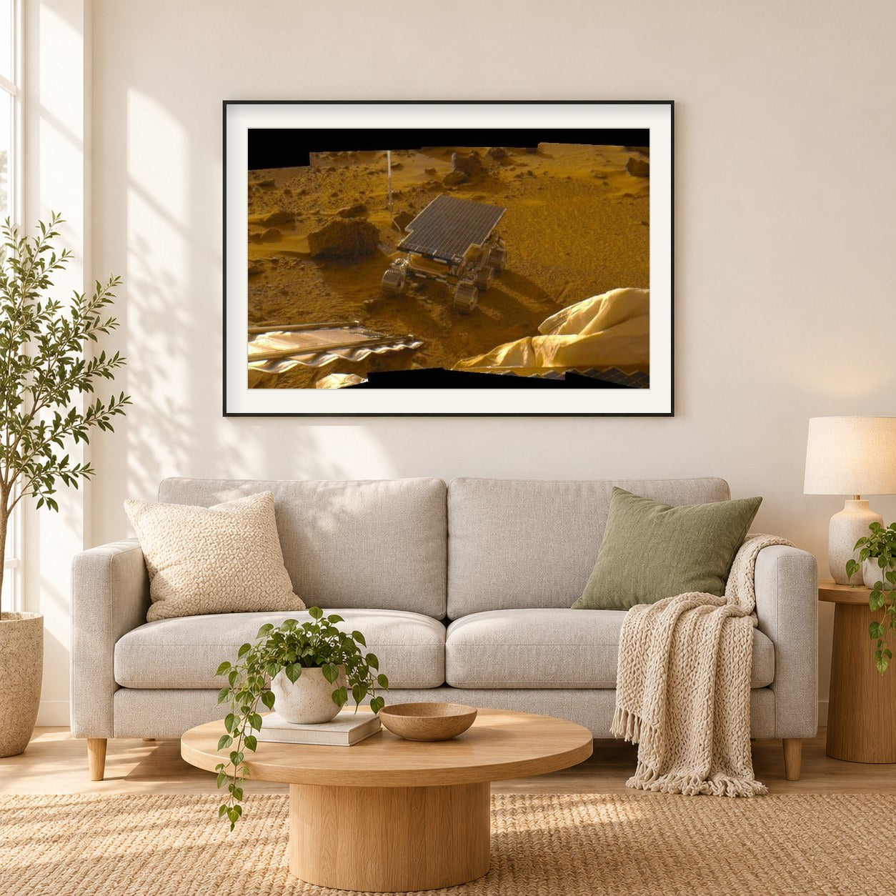 Mars Rover als gerahmtes Diamond Painting im Wohnzimmer