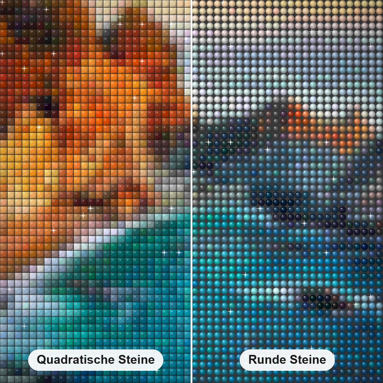 McWay Falls Diamond Painting Nahaufnahme mit quadratischen und runden Steinen