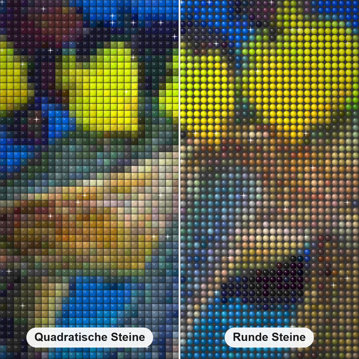 Meeresschildkröte & Fisch Diamond Painting Nahaufnahme mit quadratischen und runden Steinen