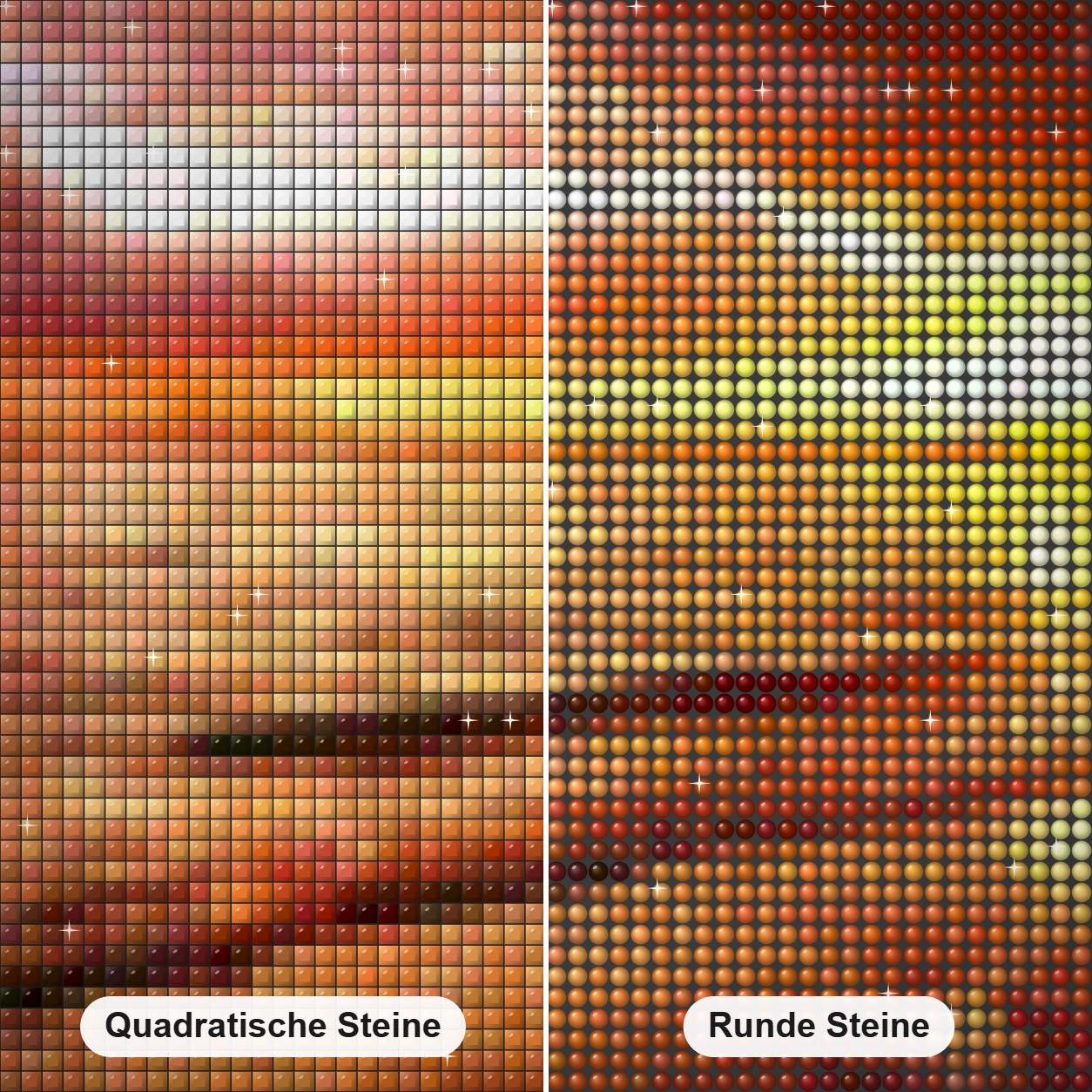 Meereswellen und Sonnenuntergang Diamond Painting Nahaufnahme mit quadratischen und runden Steinen