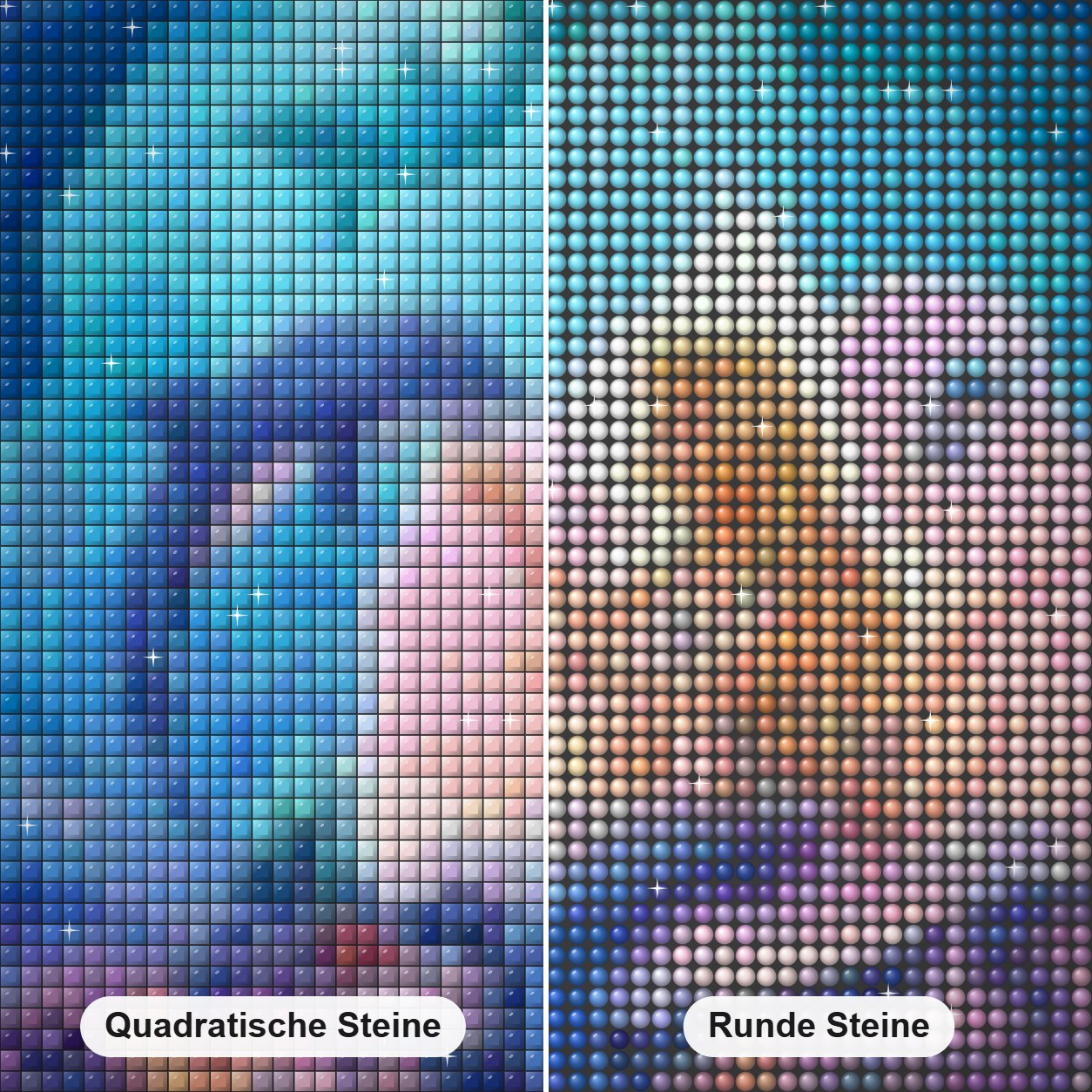 Meerjungfrau Königin & Delfine Diamond Painting Nahaufnahme mit quadratischen und runden Steinen