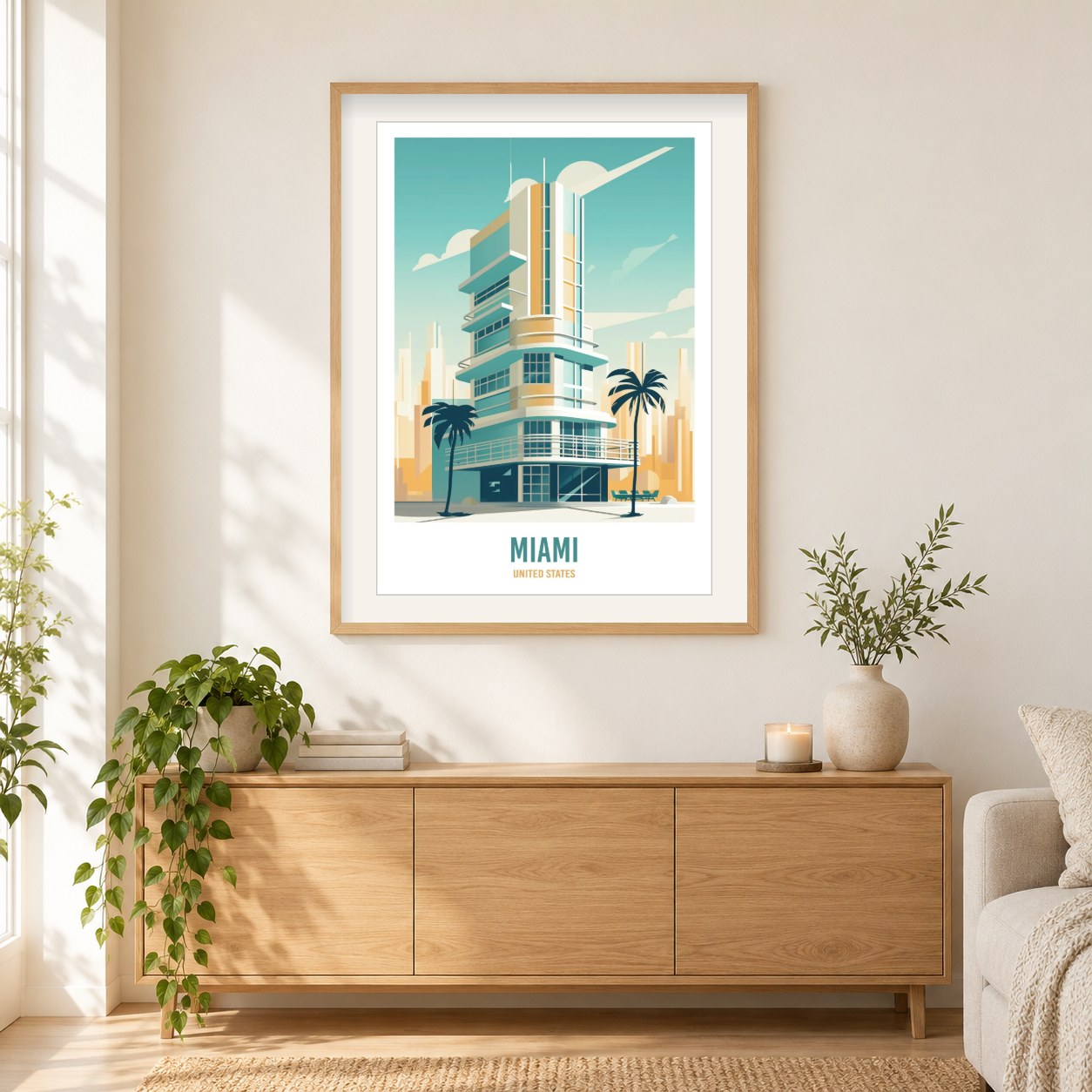 Miami, Vereinigte Staaten als gerahmtes Diamond Painting im Wohnzimmer