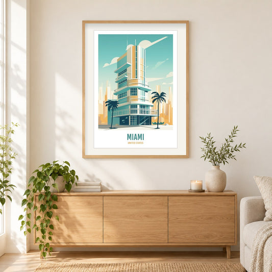 Miami, Vereinigte Staaten als gerahmtes Diamond Painting im Wohnzimmer