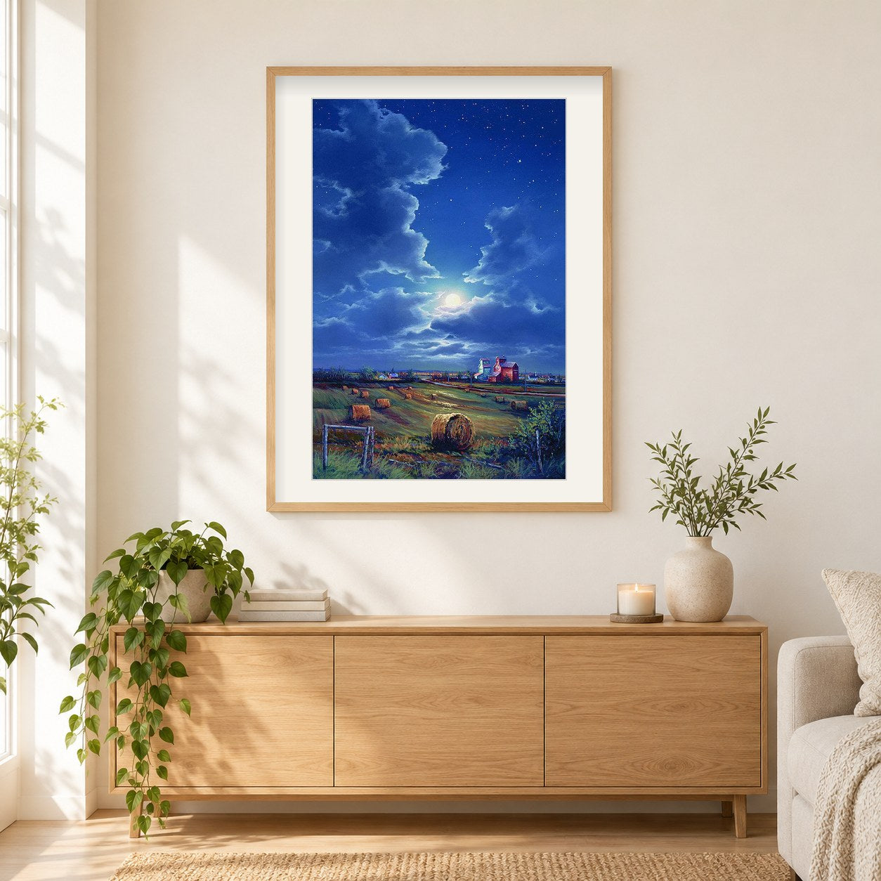 Mitternacht in einem Präriegarten - Kunst des Jonn Einerssen als gerahmtes Diamond Painting im Wohnzimmer