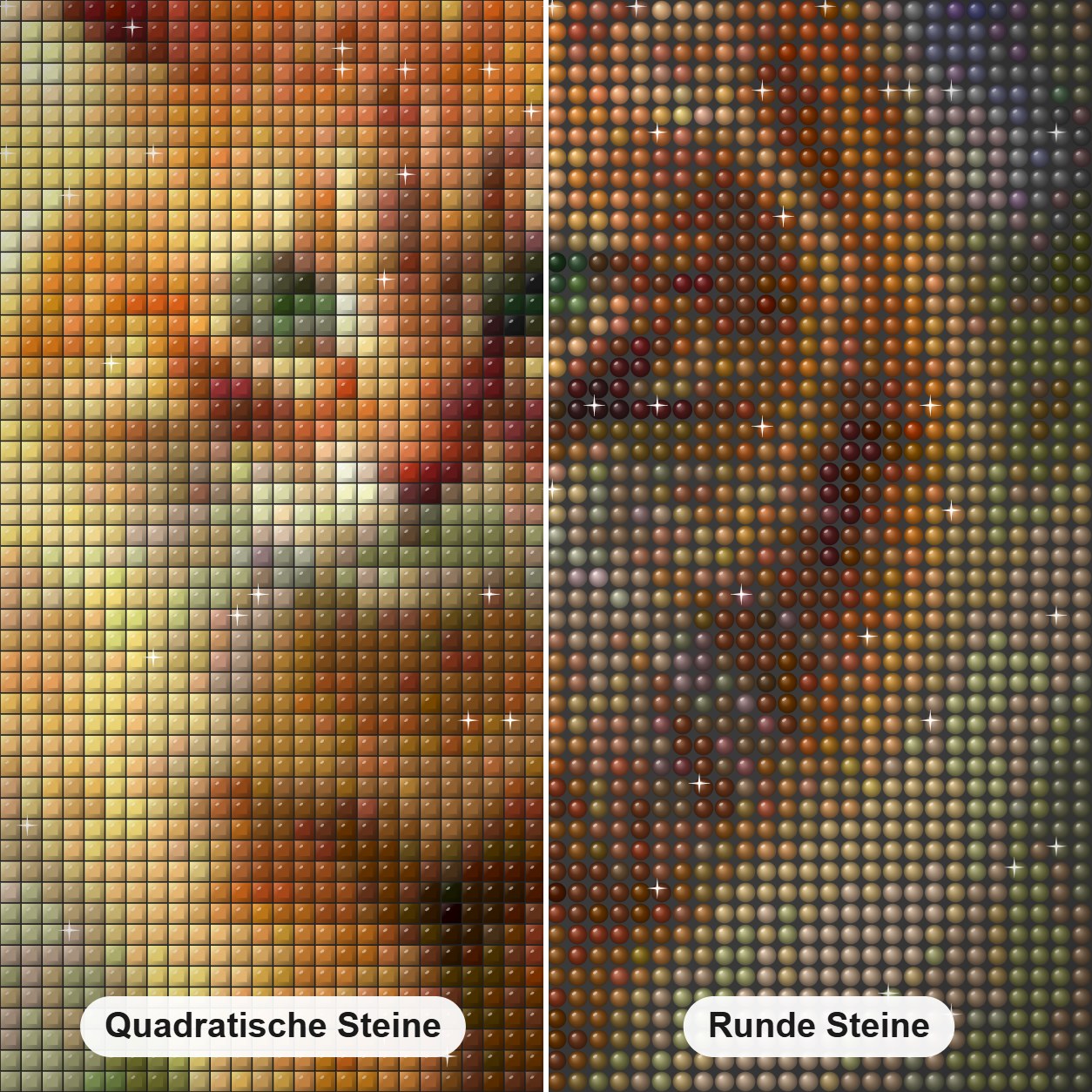 Mollige Katze Diamond Painting Nahaufnahme mit quadratischen und runden Steinen