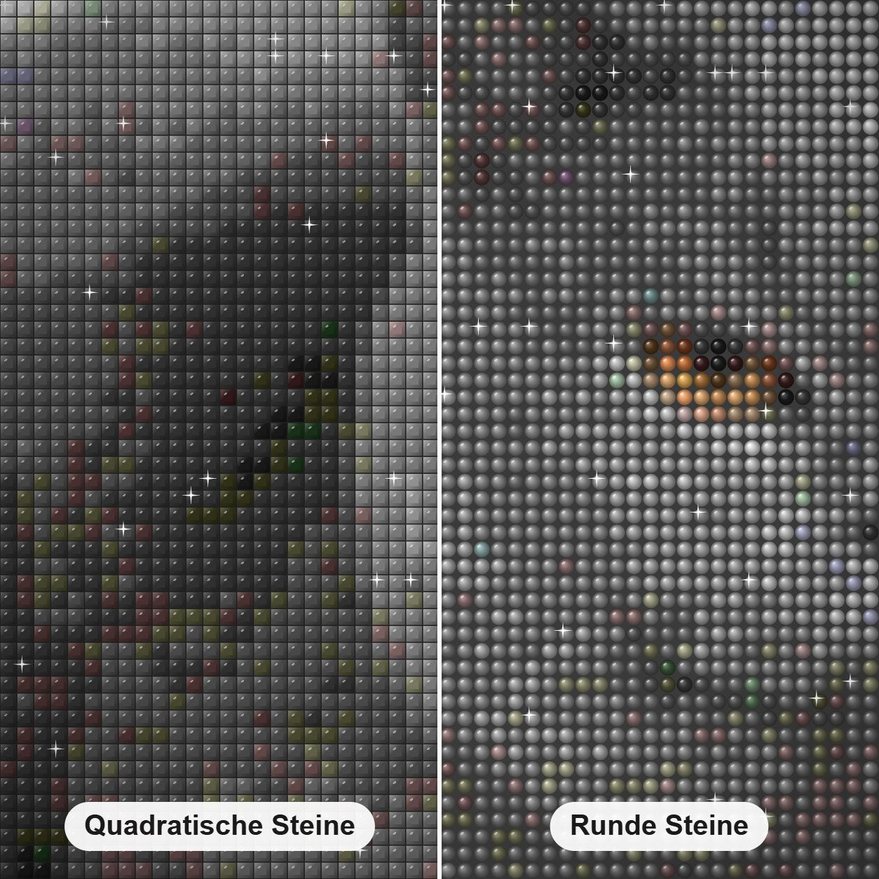Mollige Katze Diamond Painting Nahaufnahme mit quadratischen und runden Steinen