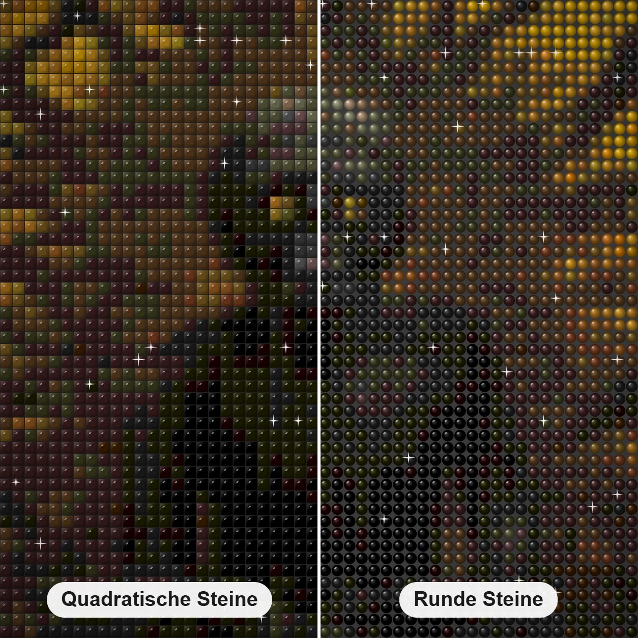 Monsterkönig Diamond Painting Nahaufnahme mit quadratischen und runden Steinen