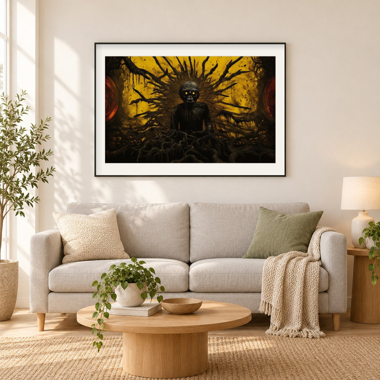 Monsterkönig als gerahmtes Diamond Painting im Wohnzimmer
