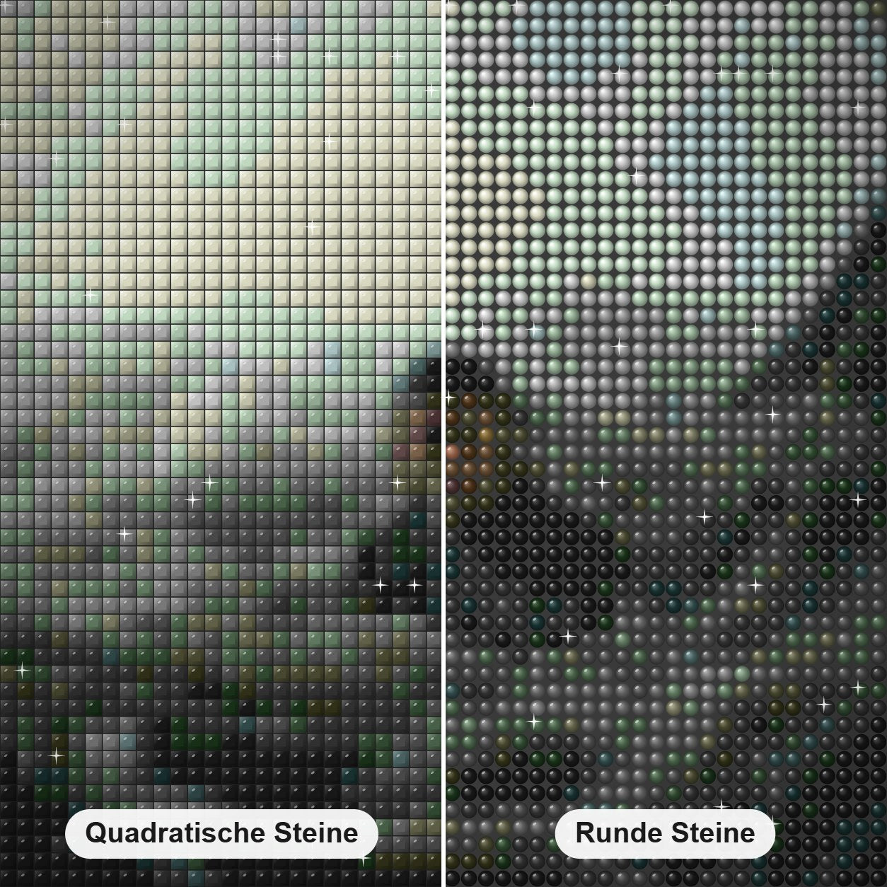 Monster der Tiefsee Diamond Painting Nahaufnahme mit quadratischen und runden Steinen
