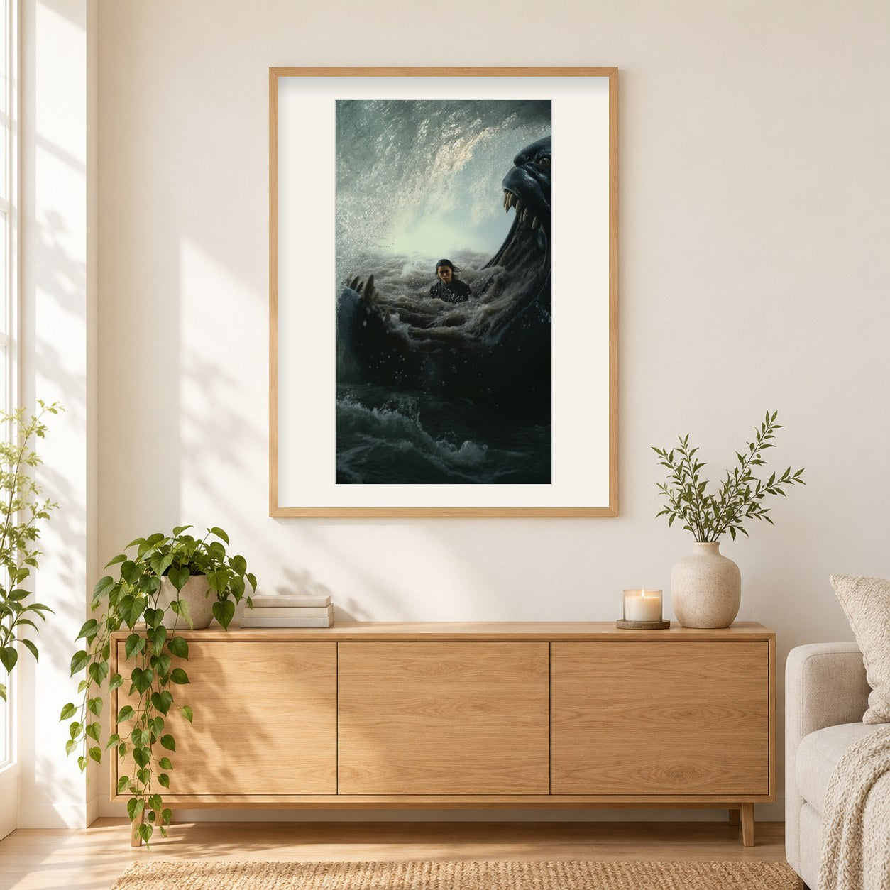 Monster der Tiefsee als gerahmtes Diamond Painting im Wohnzimmer