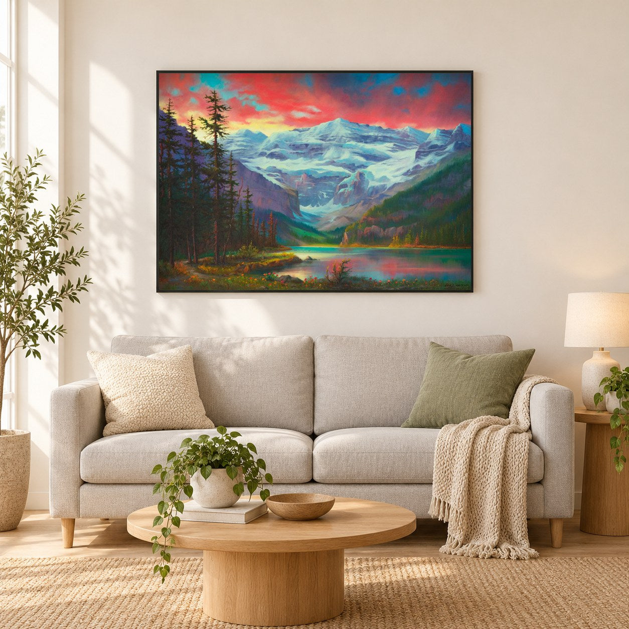 Morgenspaziergang - Kunst des Jonn Einerssen als gerahmtes Diamond Painting im Wohnzimmer