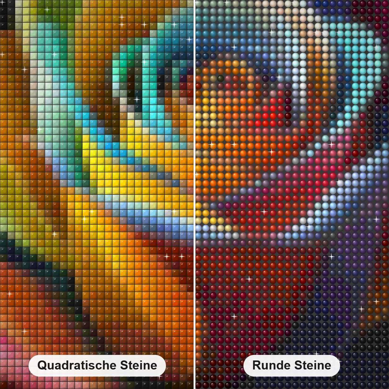 Die Pracht einer mehrfarbigen Rose Diamond Painting Nahaufnahme mit quadratischen und runden Steinen