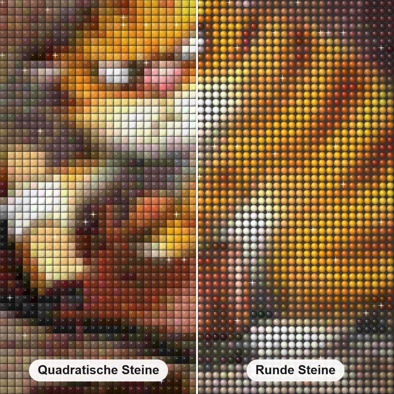 Mürrische Katze Diamond Painting Nahaufnahme mit quadratischen und runden Steinen