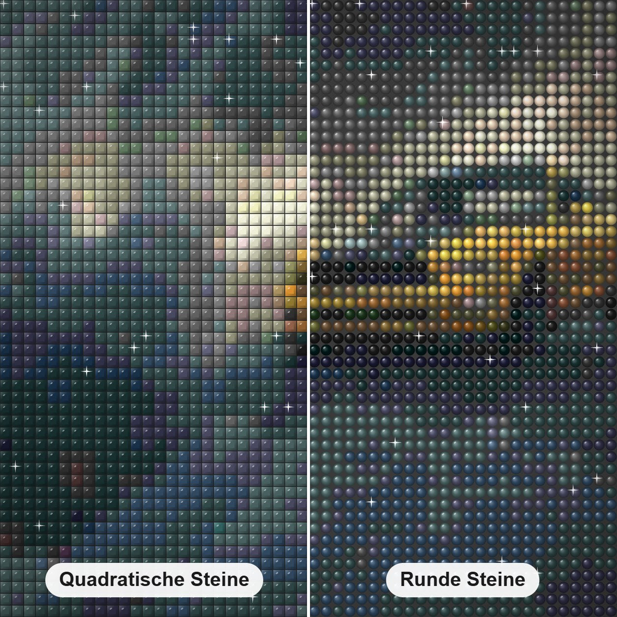 Mustang auf den Wolken – Diamant Diamond Painting Nahaufnahme mit quadratischen und runden Steinen