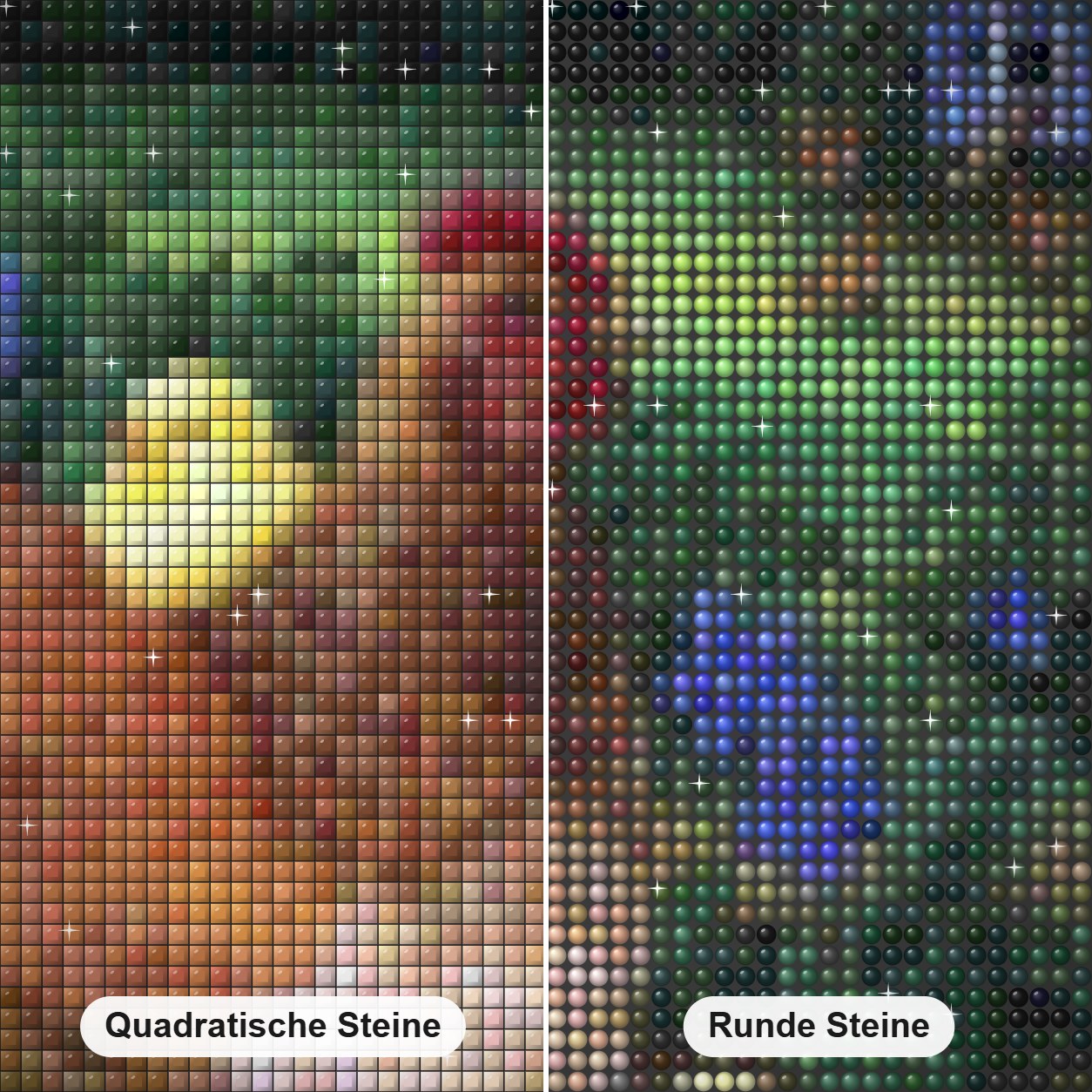 Mutter Henne mit kleinen Küken Diamond Painting Nahaufnahme mit quadratischen und runden Steinen