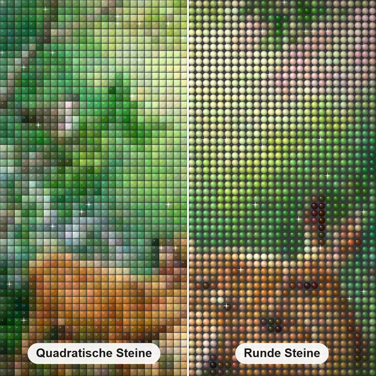 Mutter Hirsch mit Baby Diamond Painting Nahaufnahme mit quadratischen und runden Steinen