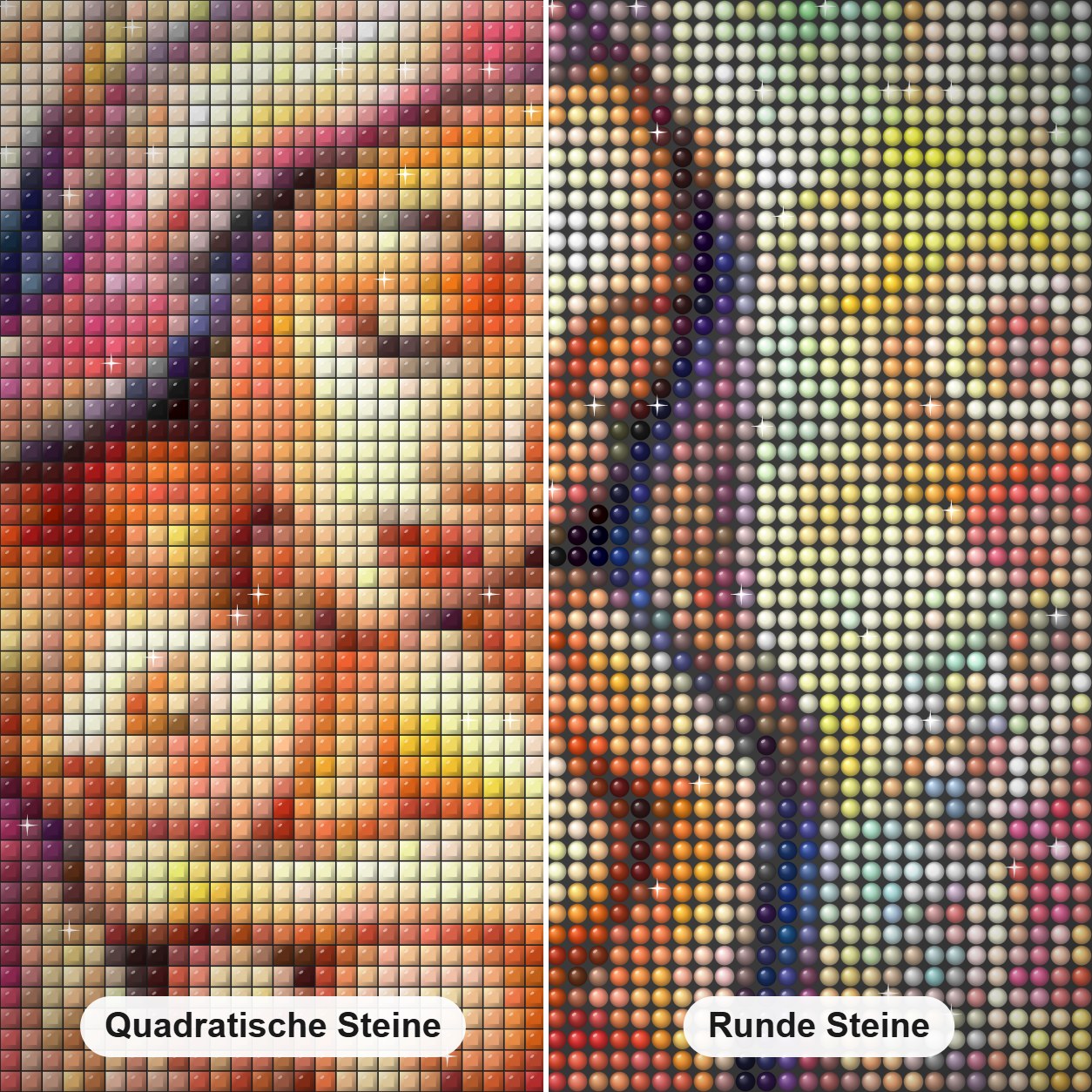 Mutterliebe Diamond Painting Nahaufnahme mit quadratischen und runden Steinen