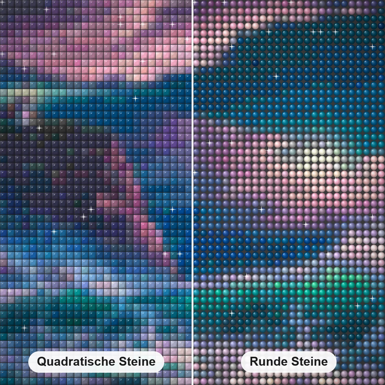 Geheimnis - Kunst des Jonn Einerssen Diamond Painting Nahaufnahme mit quadratischen und runden Steinen