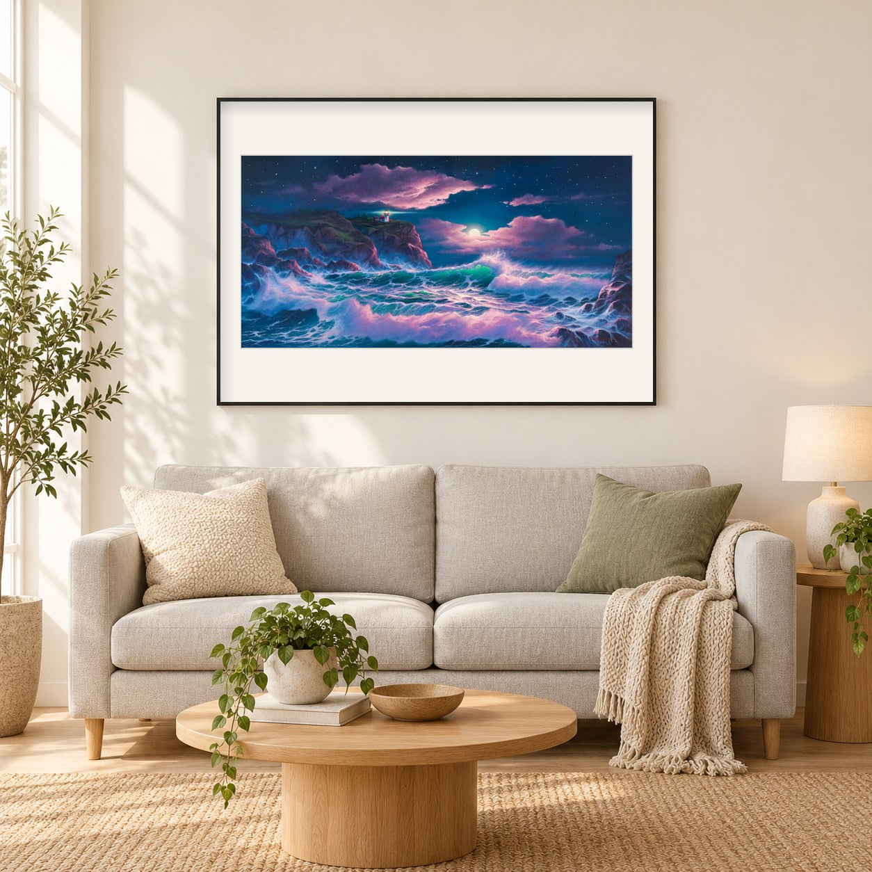 Geheimnis - Kunst des Jonn Einerssen als gerahmtes Diamond Painting im Wohnzimmer