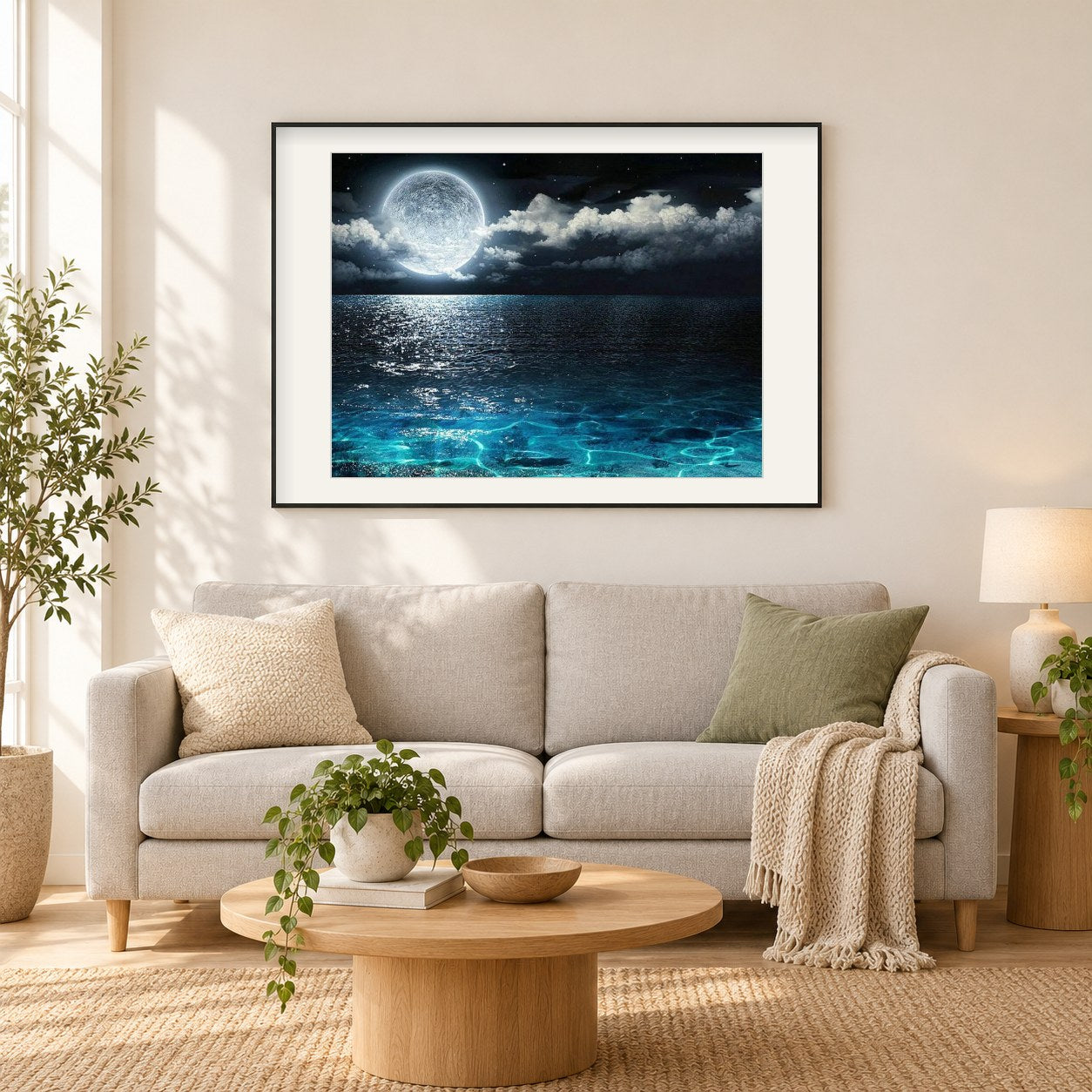 Nachtansicht Landschaft als gerahmtes Diamond Painting im Wohnzimmer