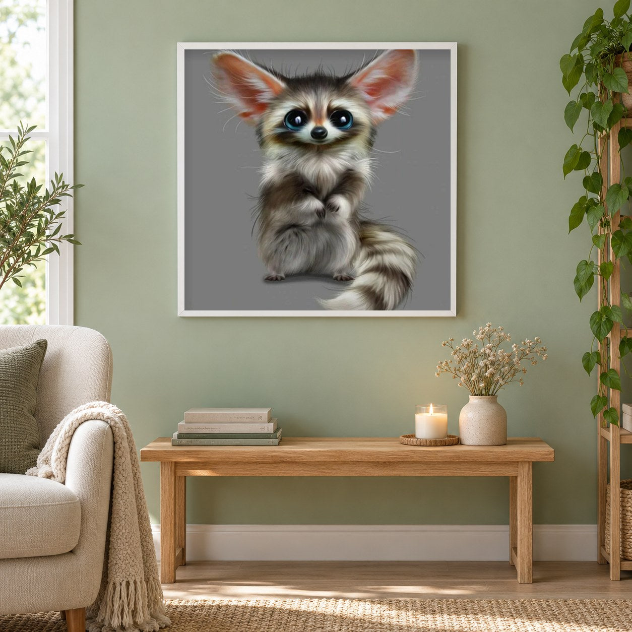 Nafantano-Kreaturen als gerahmtes Diamond Painting im Wohnzimmer