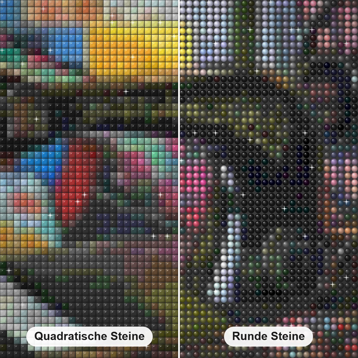 Nähmaschine Diamond Painting Nahaufnahme mit quadratischen und runden Steinen