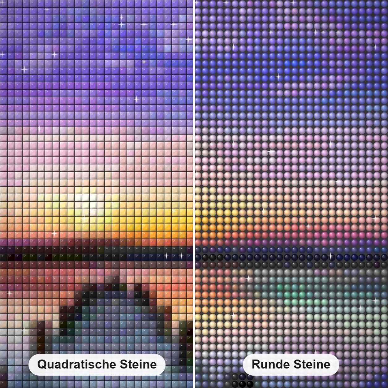 Natur Landschaft voll Diamant Diamond Painting Nahaufnahme mit quadratischen und runden Steinen