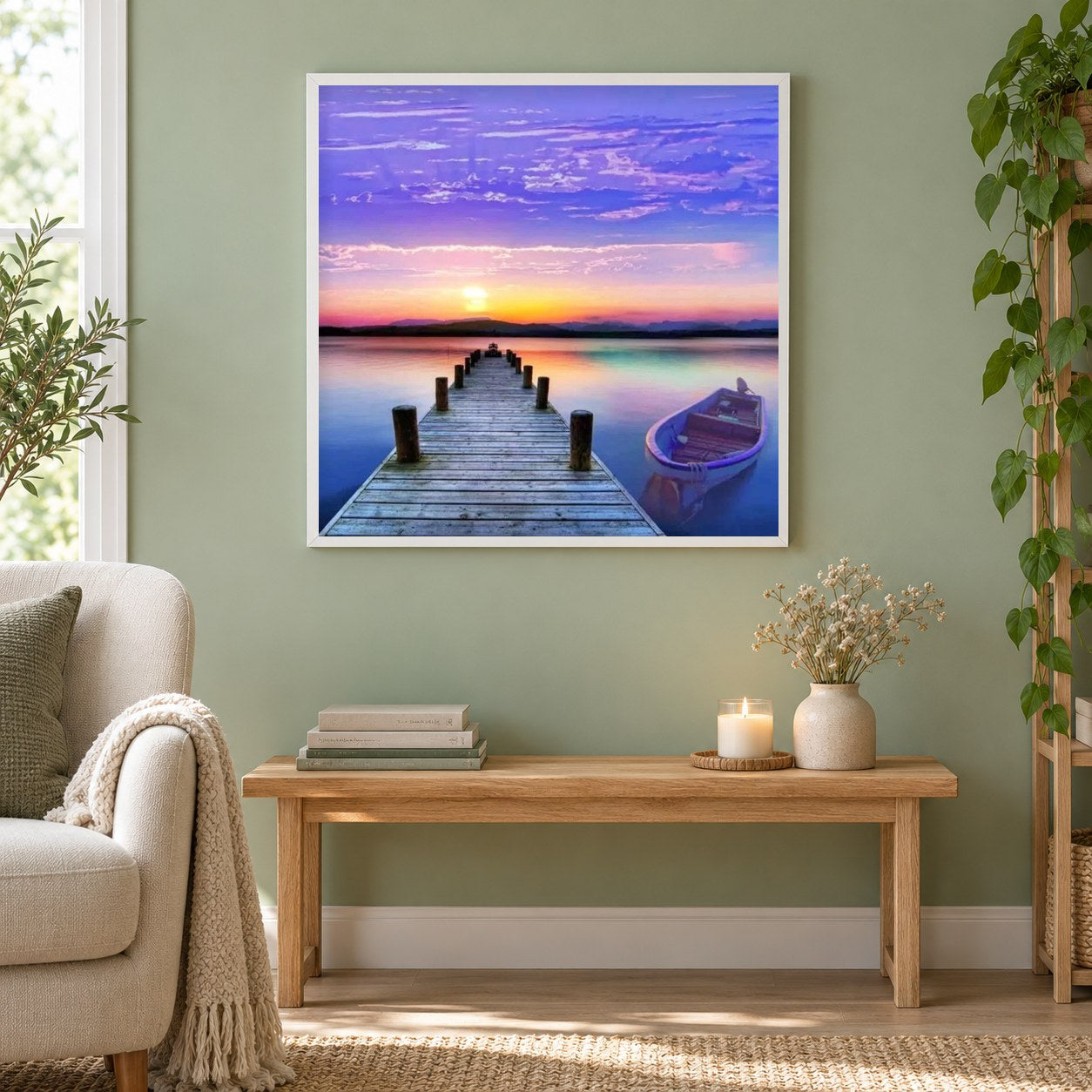 Natur Landschaft voll Diamant als gerahmtes Diamond Painting im Wohnzimmer