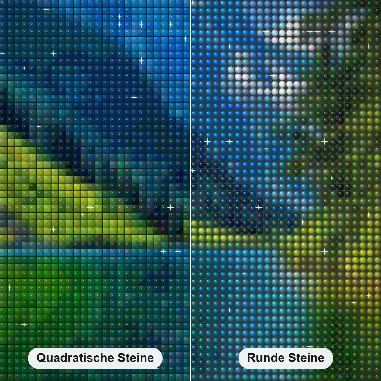 Natur von ihrer besten Seite Diamond Painting Nahaufnahme mit quadratischen und runden Steinen
