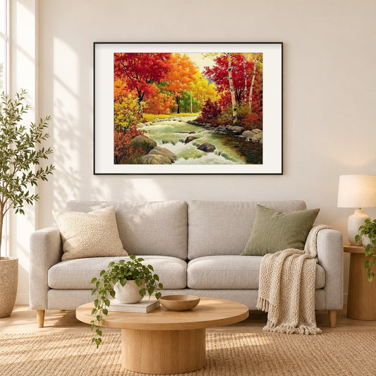 Naturblick als gerahmtes Diamond Painting im Wohnzimmer