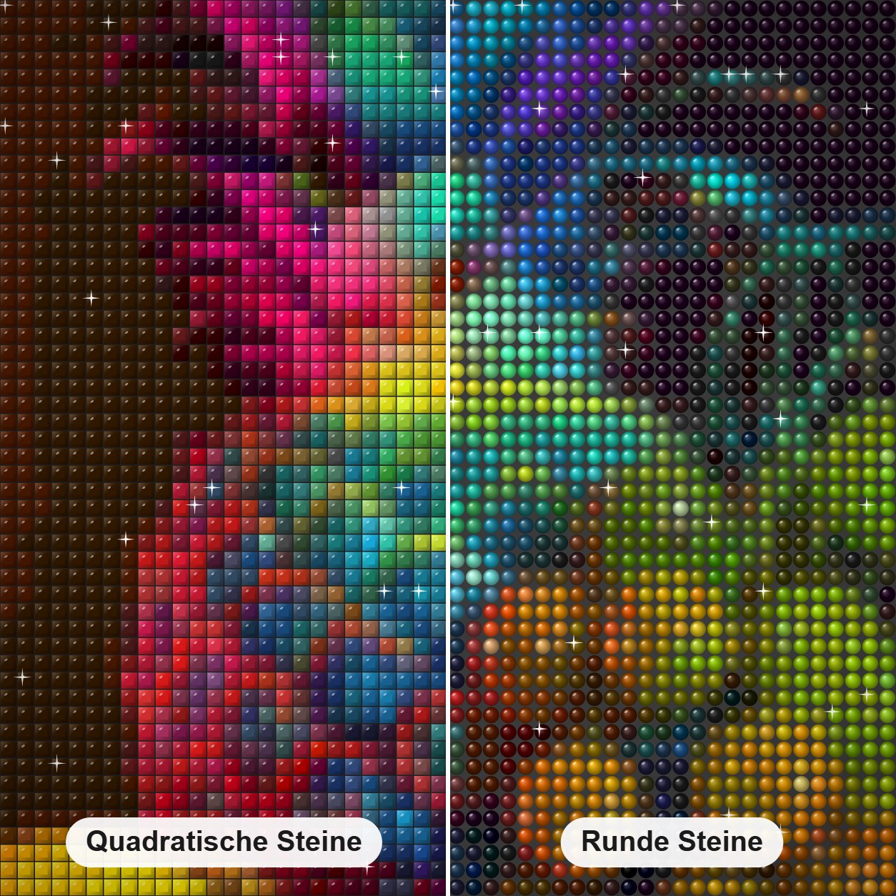 Die farbenfrohe Obstlandschaft der Natur Diamond Painting Nahaufnahme mit quadratischen und runden Steinen